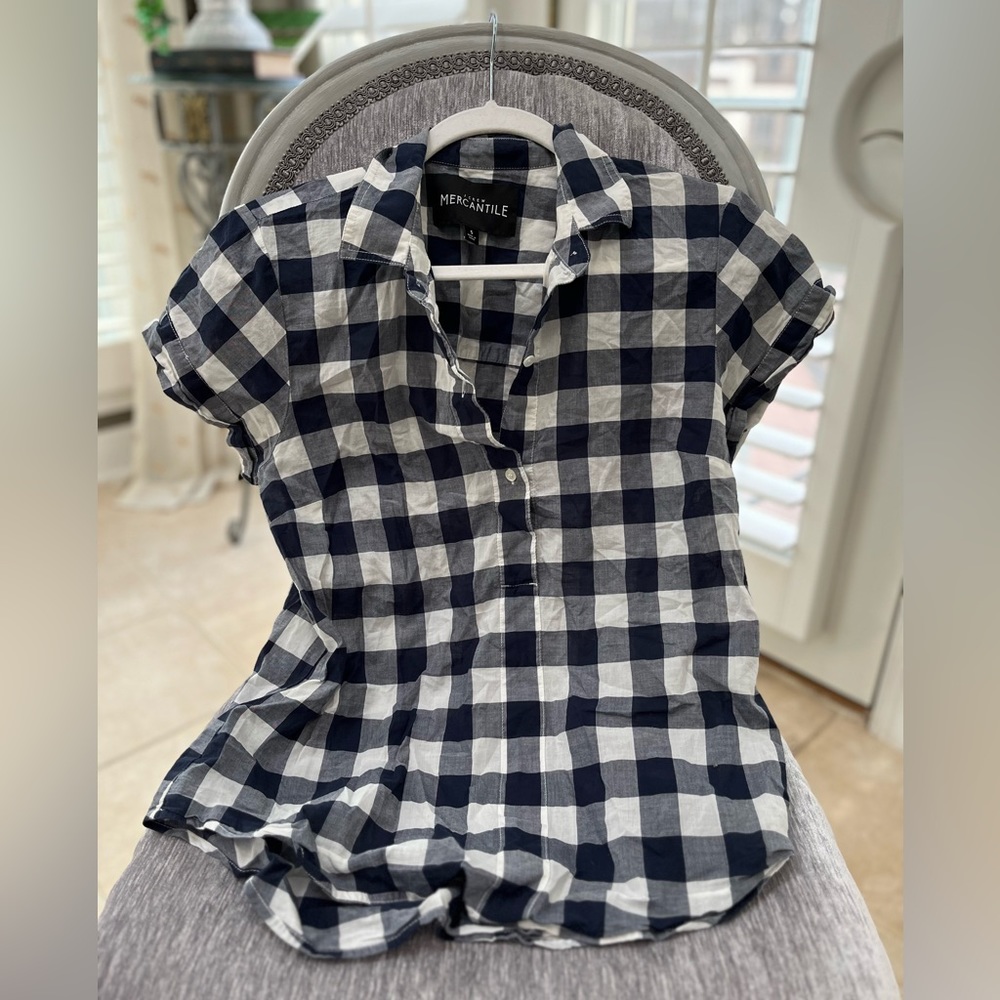 J.Crew blue gingham blouse size small